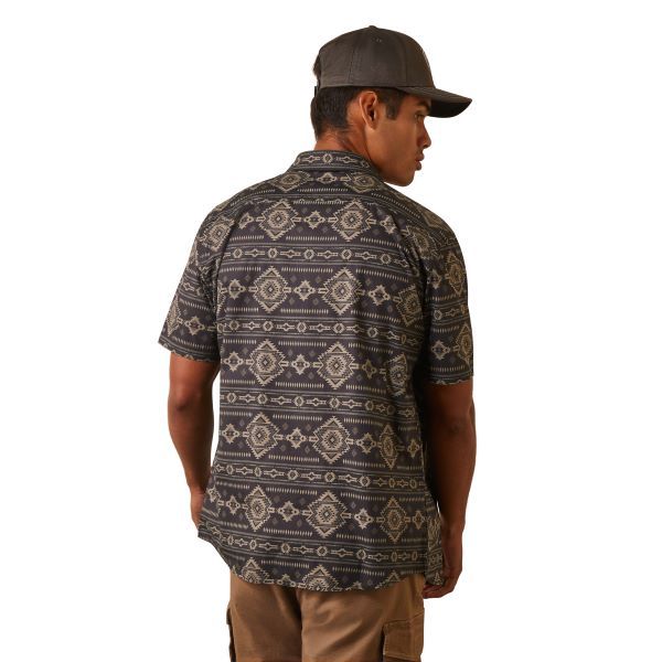 Ariat Dark Gray Serape Island Stretch Modern Fit Men's Short Sleeve Button Down Shirt 10043705