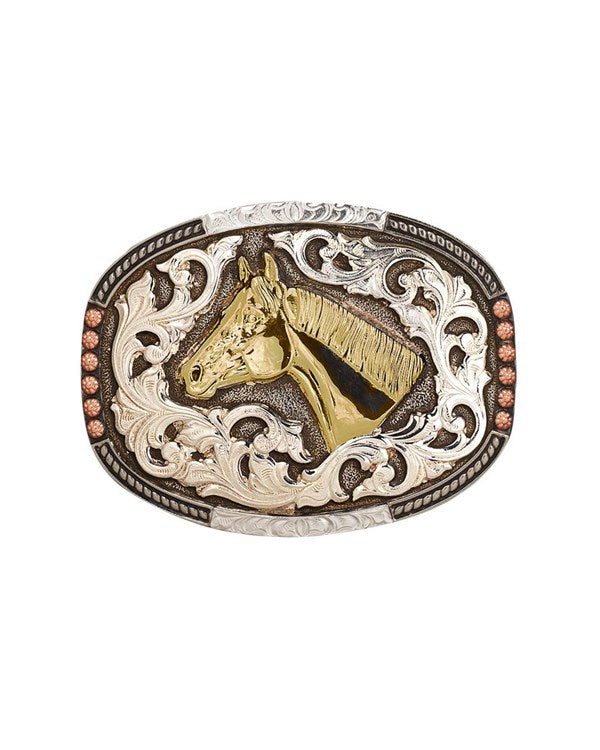 CRUMRINE TRI-COLOR HORSE HEAD MOTIF BELT BUCKLE C1001707