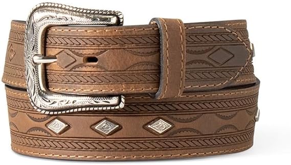 ARIAT Western Belt Mens Diamond Concho Aztec Tooling A1040844