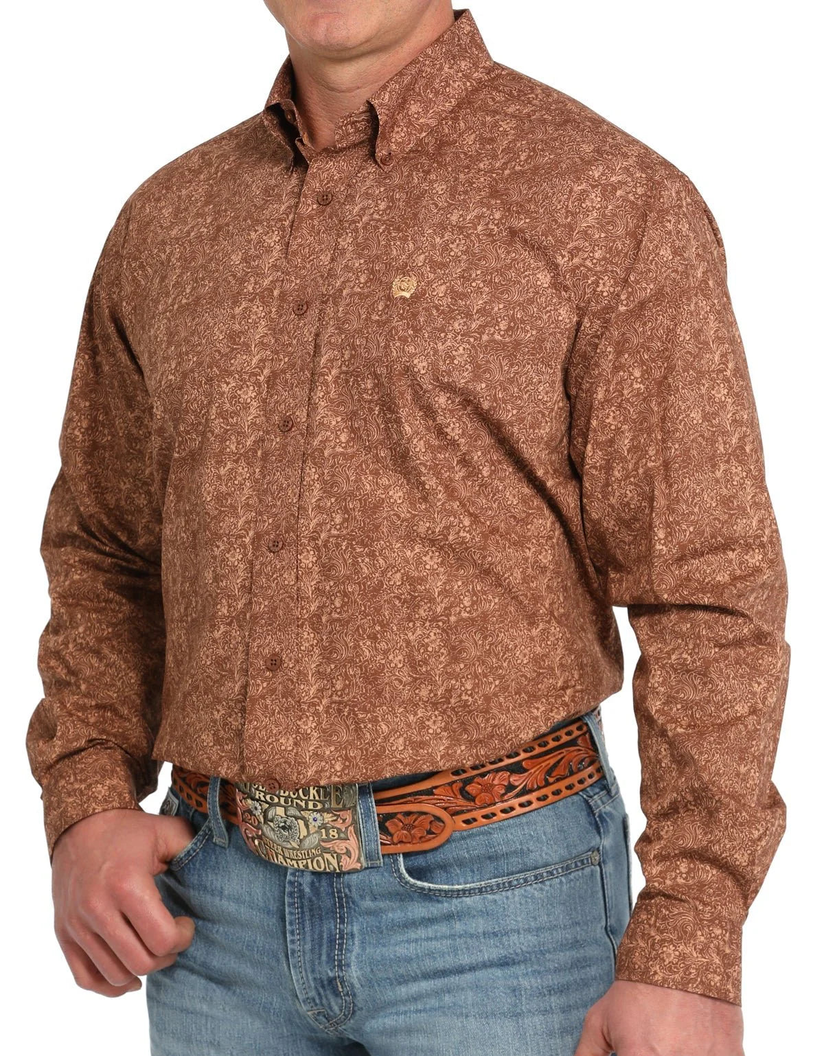 CINCH MEN'S LONG SLEEVE BROWN PAISLEY BUTTON DOWN SHIRT MTW1105832