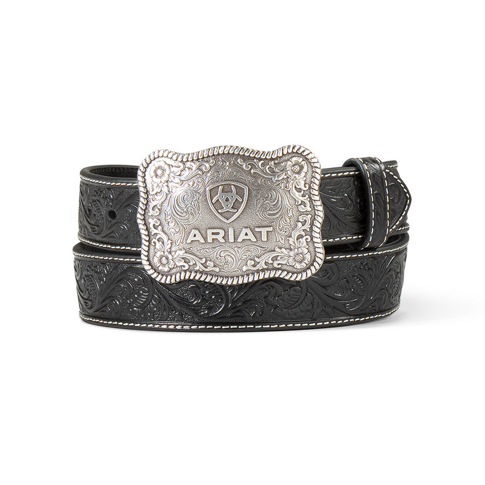 ARIAT EMBOSSED PLATE BUCKLE BLACK - ACCESSORIES BELT MEN - A1020401