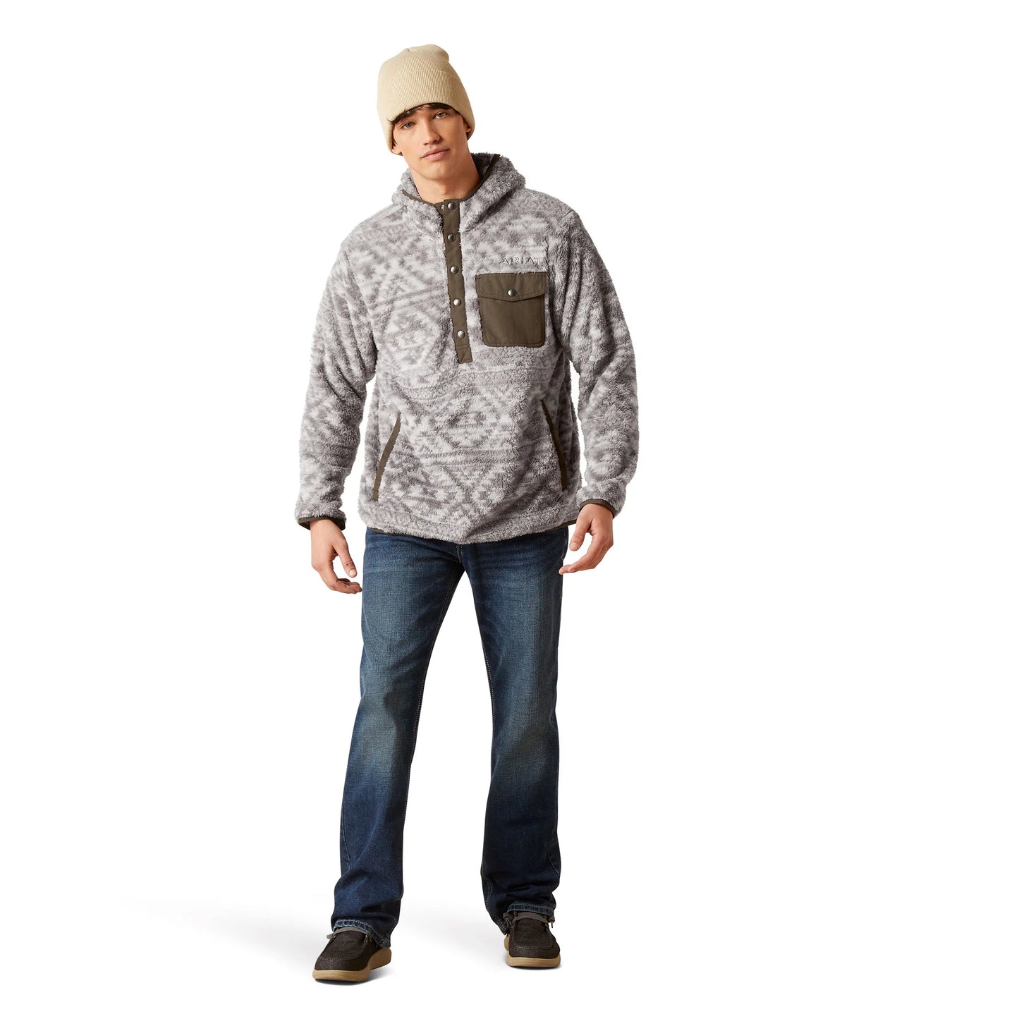 Ariat Men's Polar Bear Fleece Jetty Grey Geo Map Hoodie 10046658