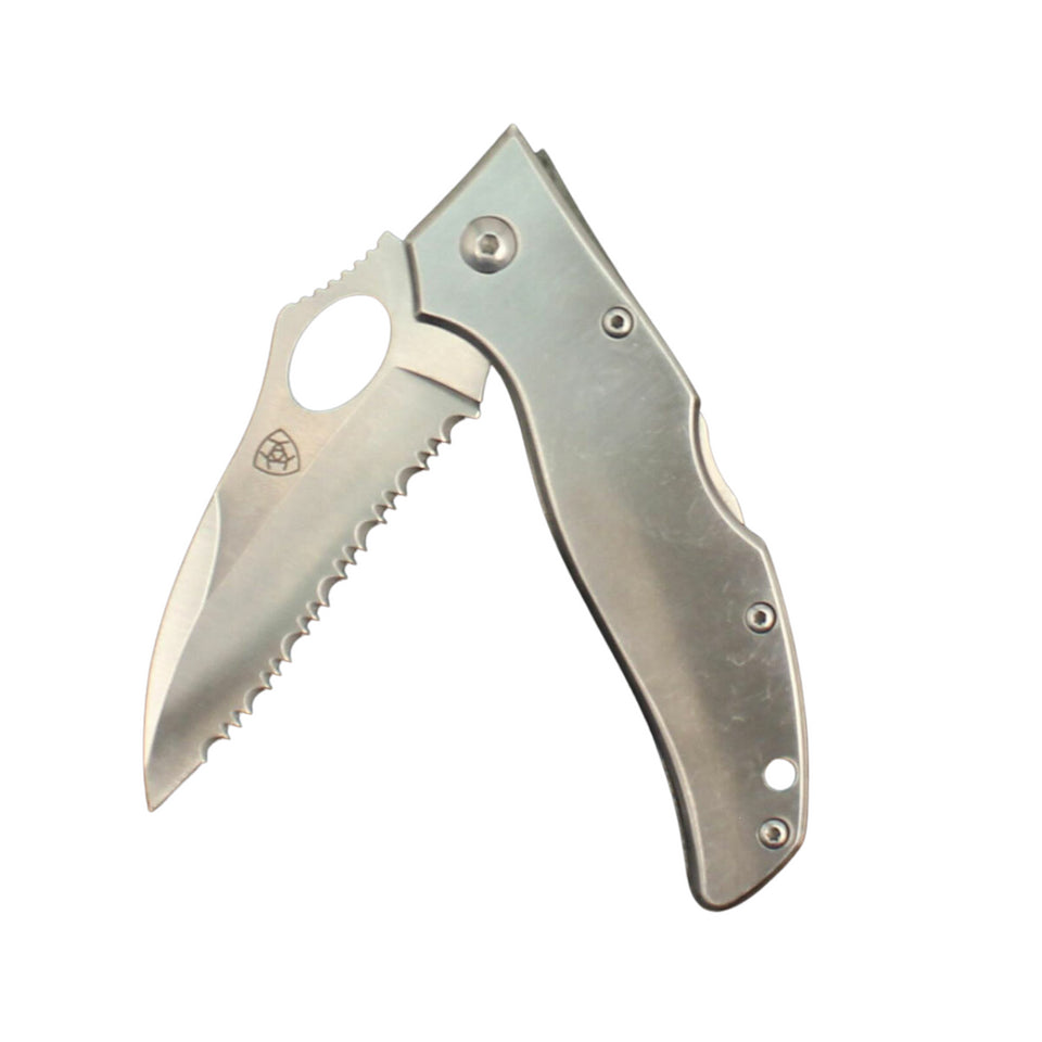 ARIAT FOLDING KNIFE SERRATED SILVER - ACC KNIVES - A710010036-M
