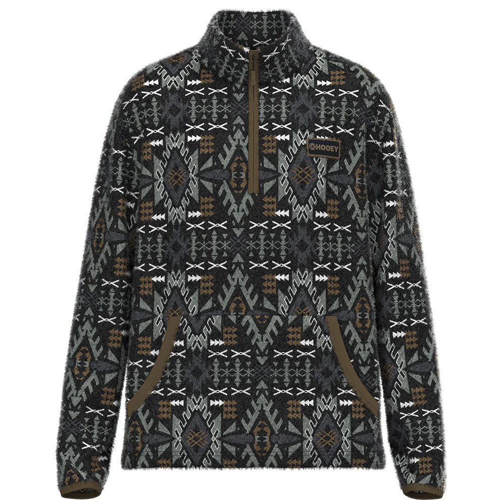 Hooey Men's "Bozeman" Fleece Pullover Black w/ Brown & Cream Aztec