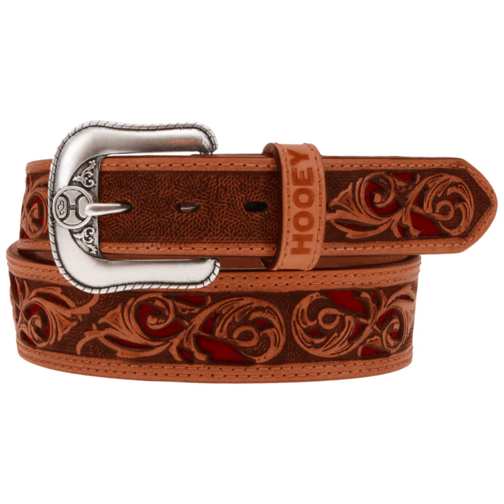 Hooey "Top Notch" Hand Tooled Hooey Belt Brown/ Red