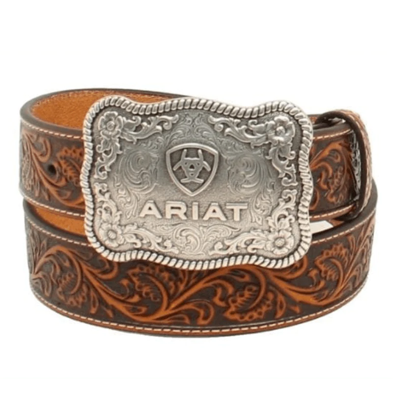 ARIAT MEN'S FLORAL EMBOSSED BROWN WESTERN BELT A1020467