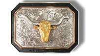 Ariat Western Mens Belt Buckle Rectangle Longhorn Silver A37057