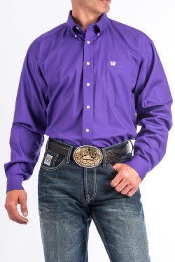 Men's Solid Purple Button-Down Western Shirt MTW1347121