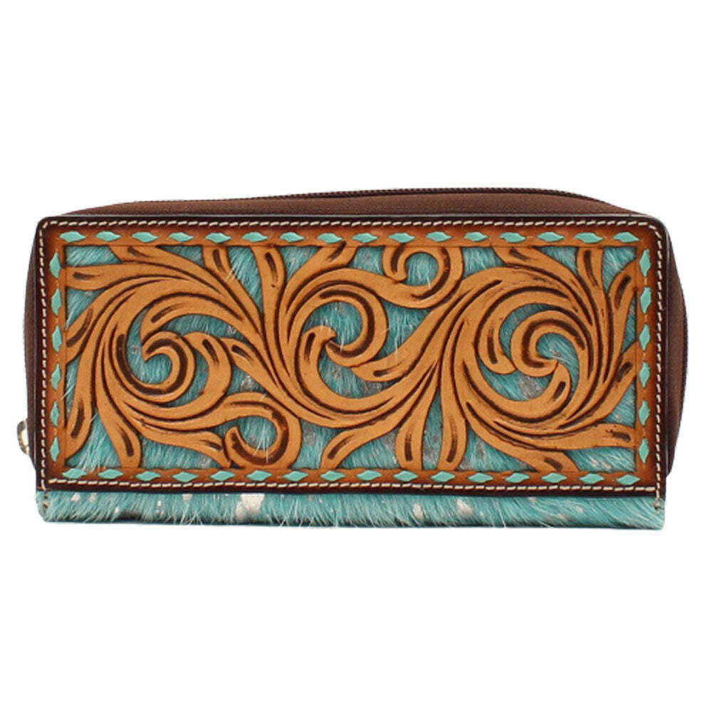 Angel Ranch Acid Wash Turquoise Hair Clutch Wallet D330002833