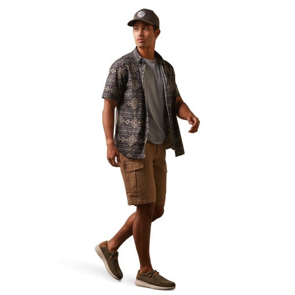 Ariat Dark Gray Serape Island Stretch Modern Fit Men's Short Sleeve Button Down Shirt 10043705