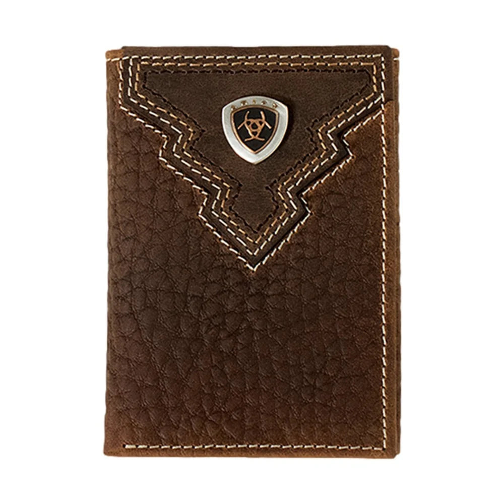 Ariat Trifold Overlay Shield Brown Rowdy Leather Wallet A35621282