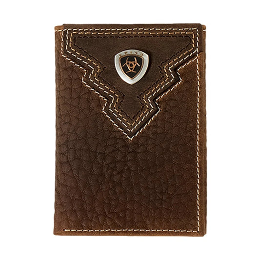 Ariat Trifold Overlay Shield Brown Rowdy Leather Wallet A35621282