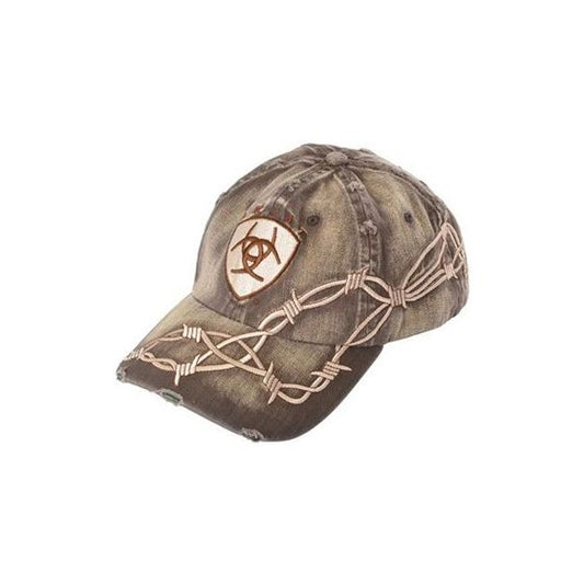 Distressed Brown With Barbwire Embroidery Ariat Mens Ball Cap 1509802