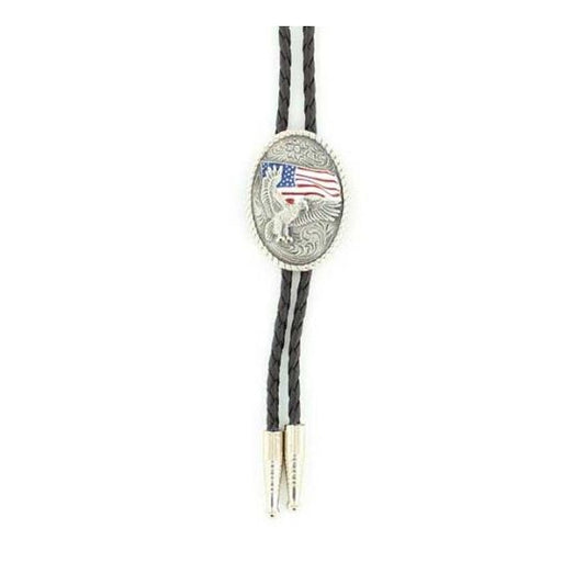 Antique Silver-Tone Eagle and Flag M&F Western Bolo Ties 22612