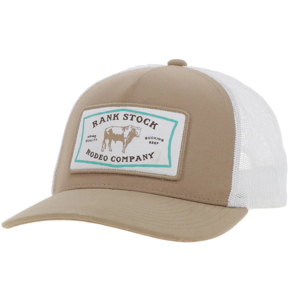 Hooey "Rank Stock" Hat Tan/White w/White & Turquoise Patch