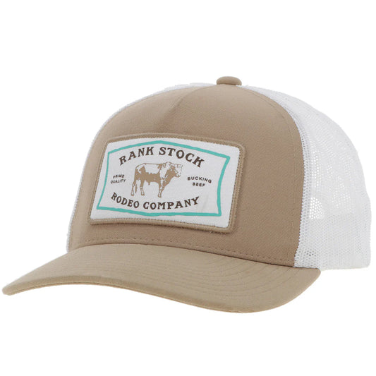 Hooey "Rank Stock" Hat Tan/White w/White & Turquoise Patch