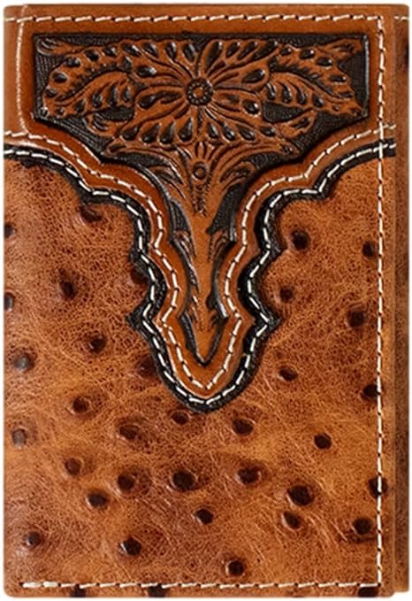 Western Wallet Mens Trifold Ostrich Embossed Brown A3553202