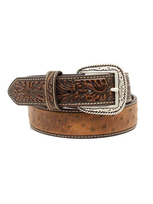 ARIAT MENS OSTRICH PRINT TOOLED TAB BELT STYLE A1017202