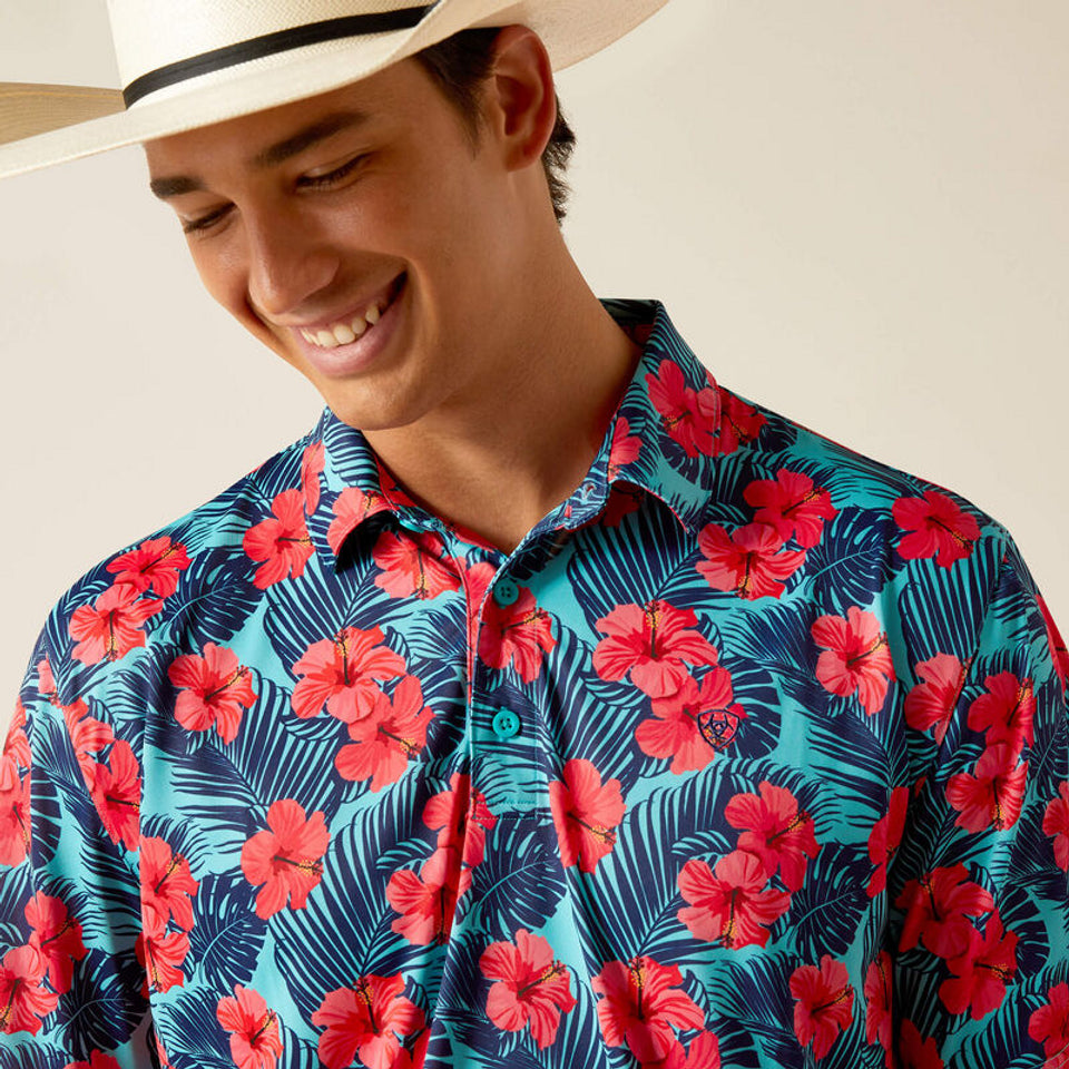 ARIAT ALL OVER BLUE CURACAO - MENS POLO - 10048779