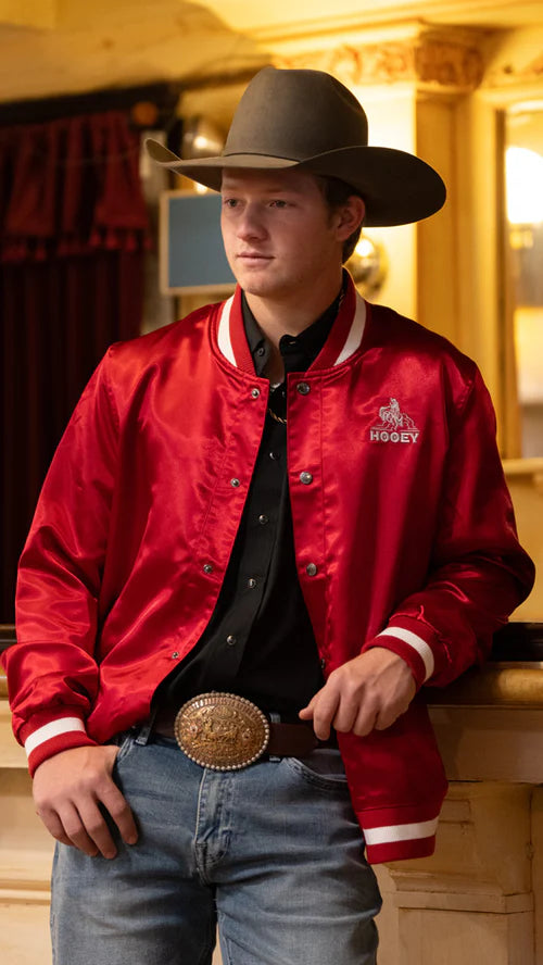 Hooey "Big Sky" Bomber Jacket Satin Red/White (Unisex)