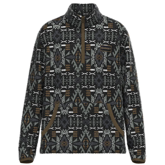 Hooey Men's "Bozeman" Fleece Pullover Black w/ Brown & Cream Aztec
