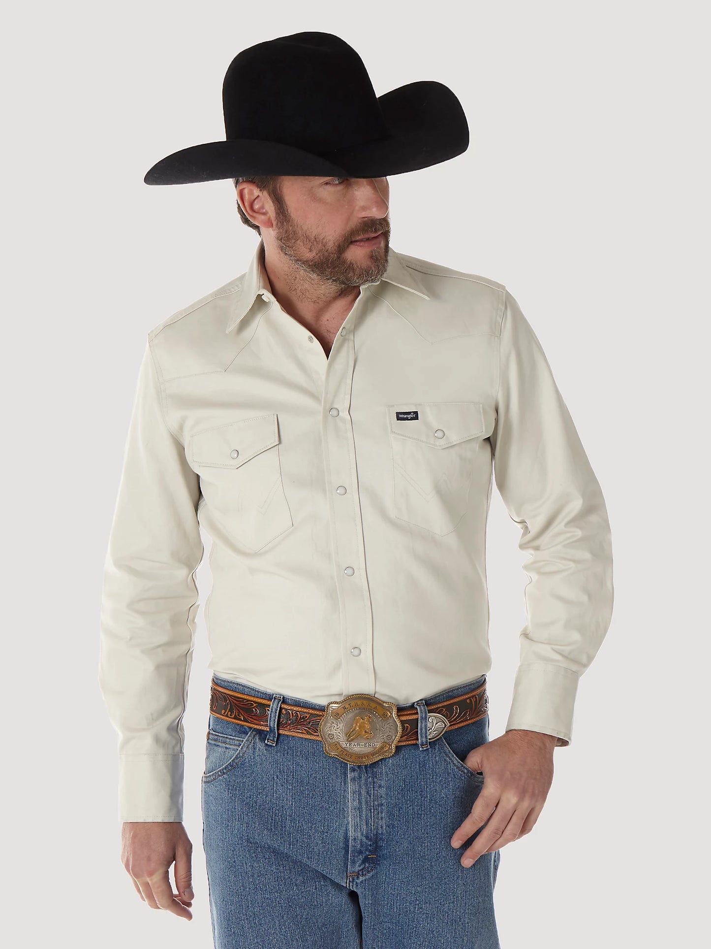 LONG SLEEVE TWILL SOLID SNAP:STONE:REG:M MS71319