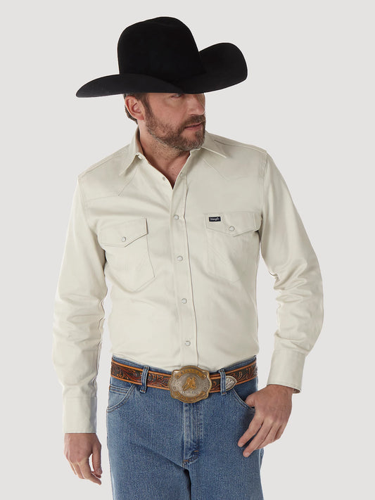 LONG SLEEVE TWILL SOLID SNAP:STONE:REG:M MS71319