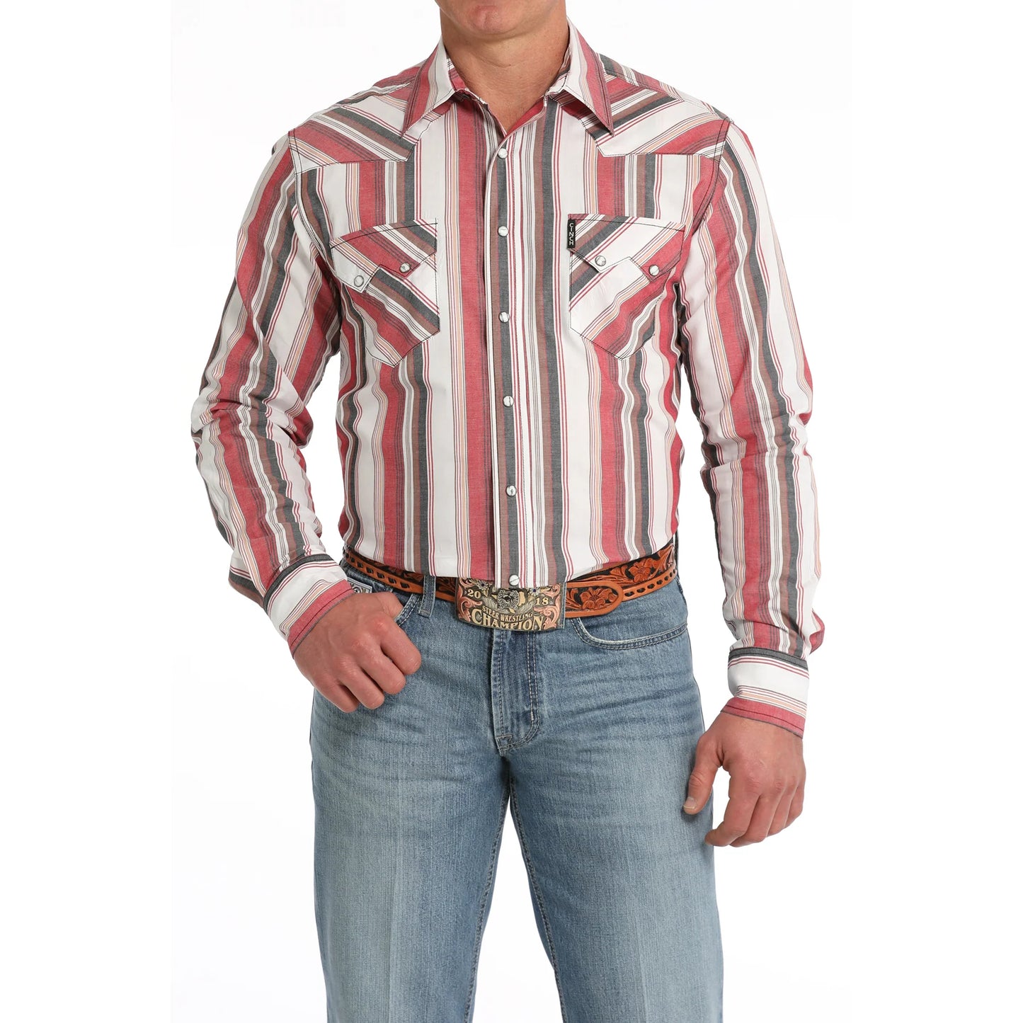 CINCH - Men's Pearl Snap Long Sleeve Red/White (MTW1301079)