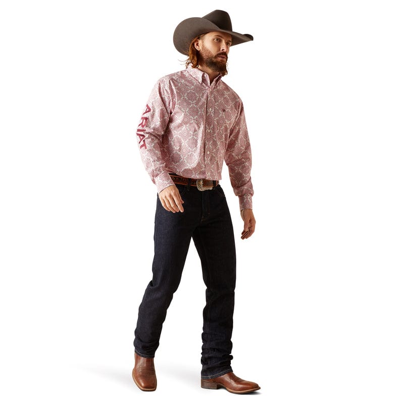 ARIAT MEN'S TEAM CLIFFORD PINK CLASSIC FIT LONG SLEEVE BUTTON DOWN WESTERN SHIRT 10047350