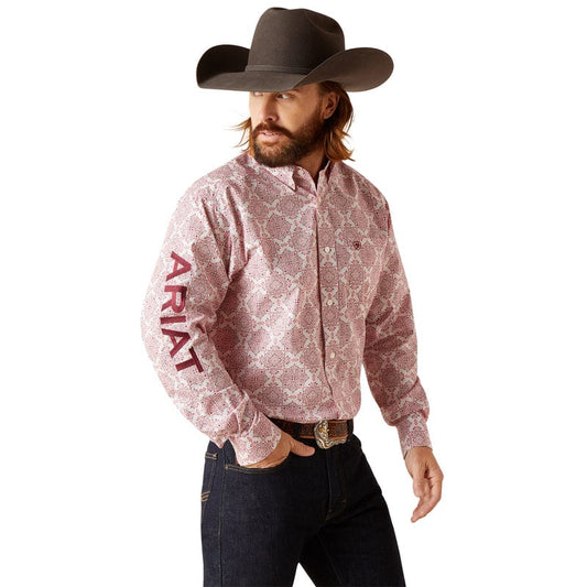 ARIAT MEN'S TEAM CLIFFORD PINK CLASSIC FIT LONG SLEEVE BUTTON DOWN WESTERN SHIRT 10047350