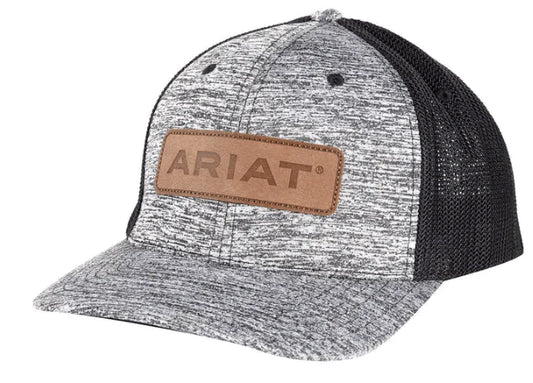 ARIAT MEN'S LEATHER PATCH LOGO HEATHER GREY/BLACK CAP A300002601