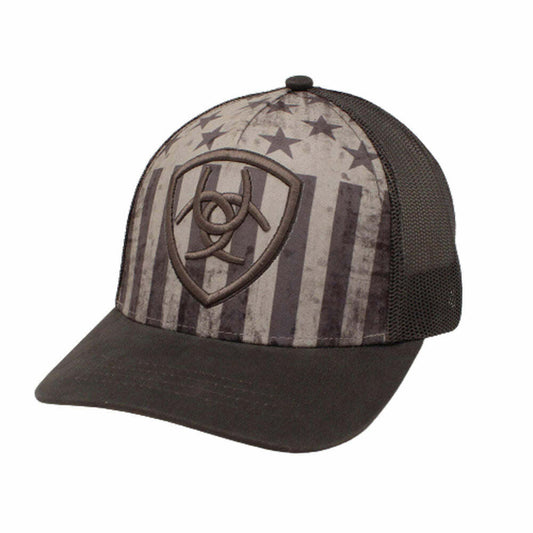 ARIAT MENS SNAP BACK USA FLAG EMBROIDERED SHIELD GREY A300026006