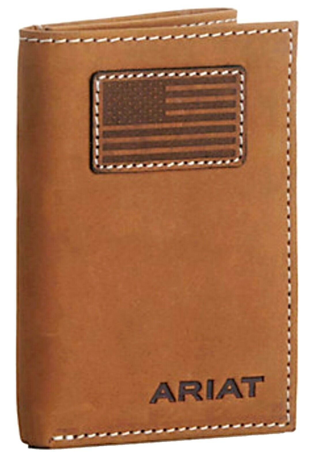 Men's Brown Trifold Wallet With Flag Patch A3548444