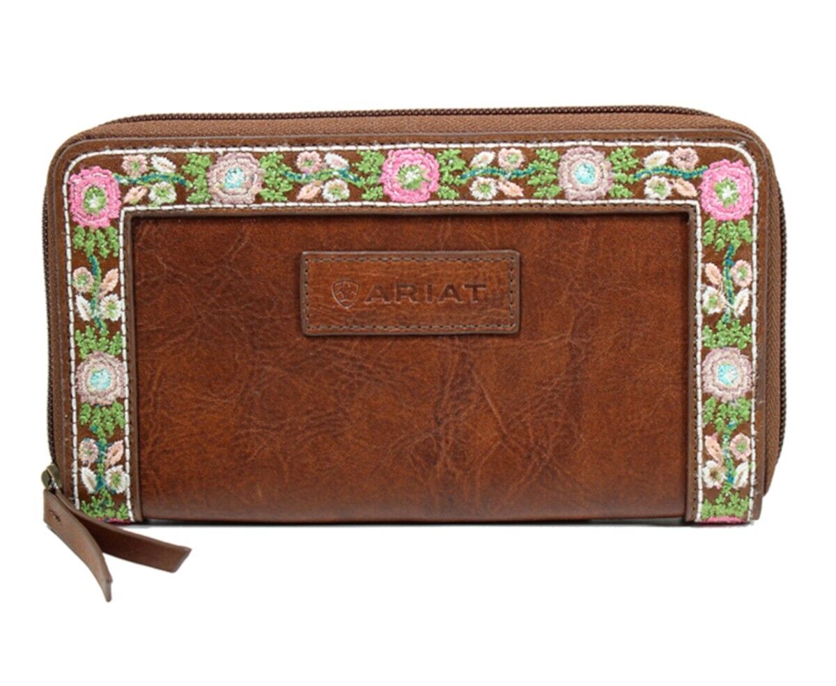 Ariat Western Womens Wallet Leather Addison Embroidered Floral Brown A770011102