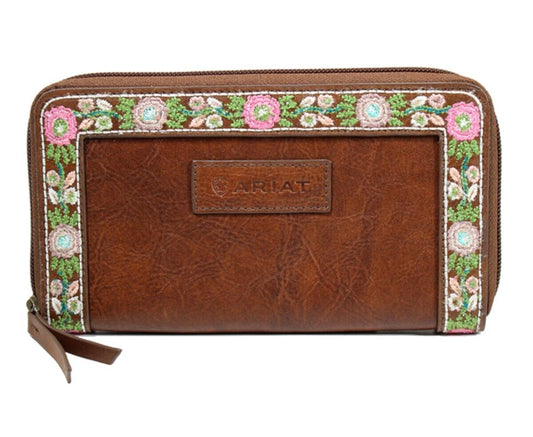 Ariat Western Womens Wallet Leather Addison Embroidered Floral Brown A770011102
