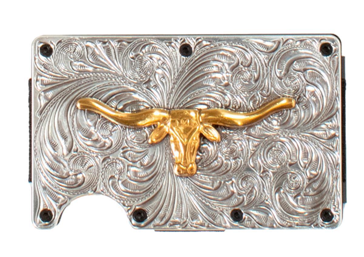 3D Western Mens Utility Wallet Longhorn Silver D250008836
