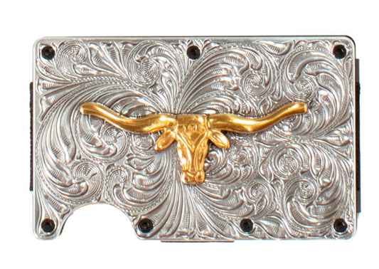 3D Western Mens Utility Wallet Longhorn Silver D250008836