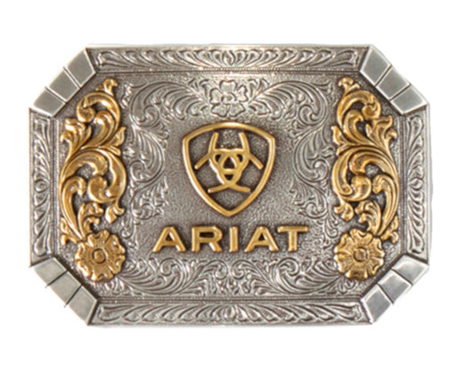 Ariat Western Mens Belt Buckle Logo Floral Silver A37022