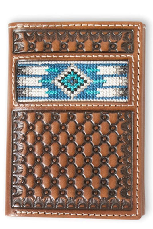 Ariat Western Mens Wallet Trifold Leather Embroidered Inlay Brown A3560502