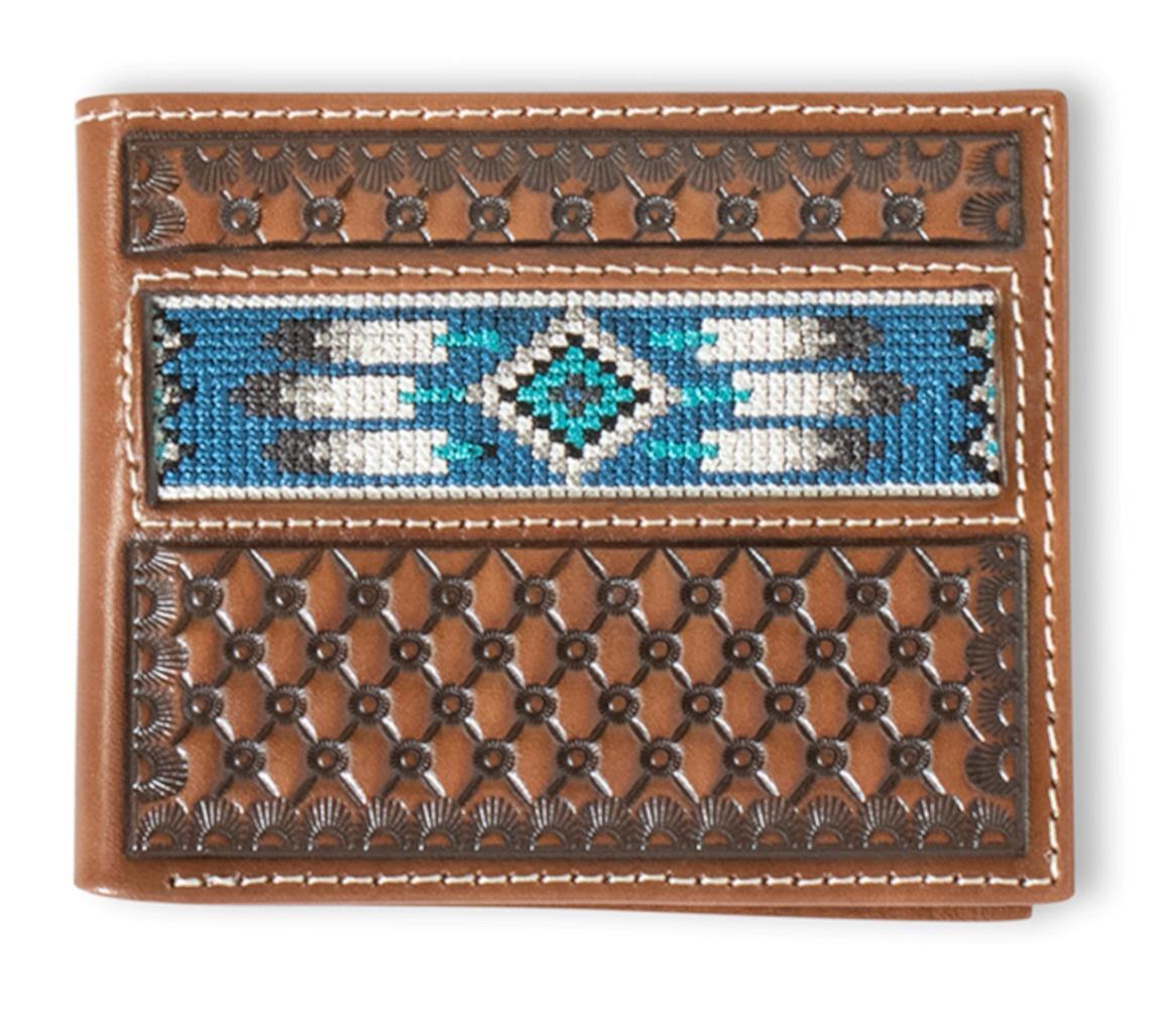 Ariat Western Mens Wallet Bifold Leather Embroidered Inlay Brown A3560402