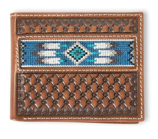 Ariat Western Mens Wallet Bifold Leather Embroidered Inlay Brown A3560402
