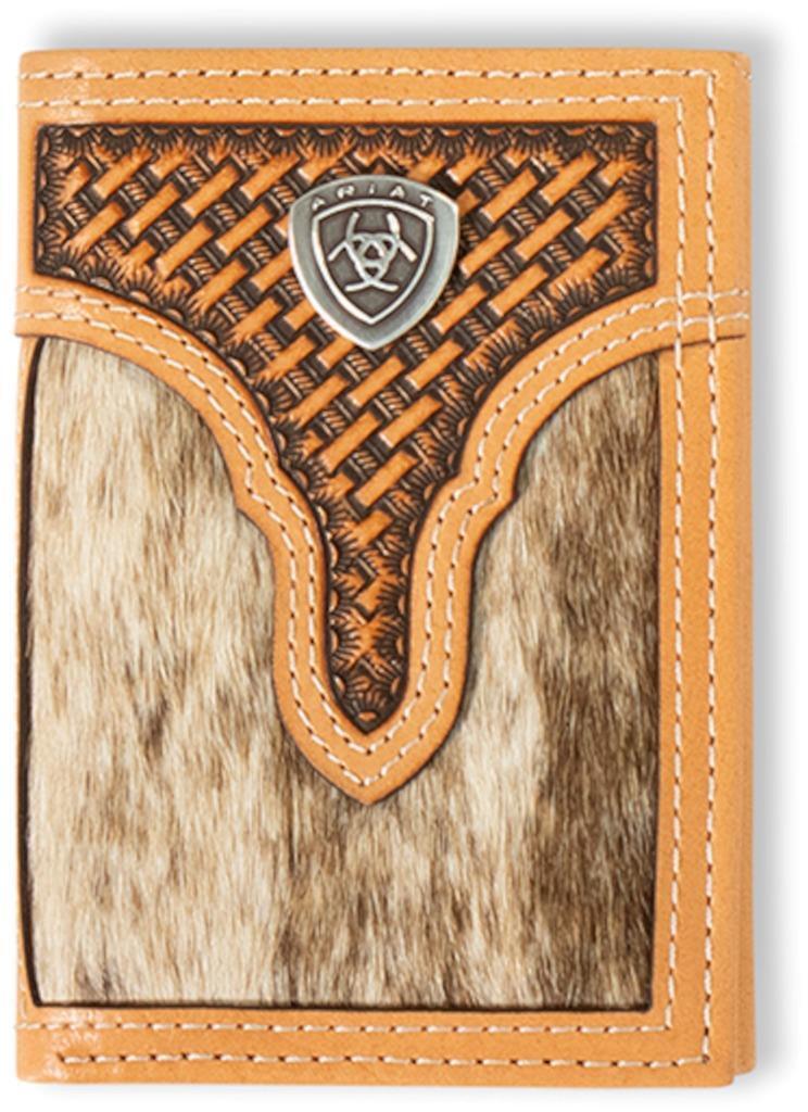 Ariat Western Mens Wallet Trifold Leather Calf Hair Basket Weave Concho A3561748 A3561848