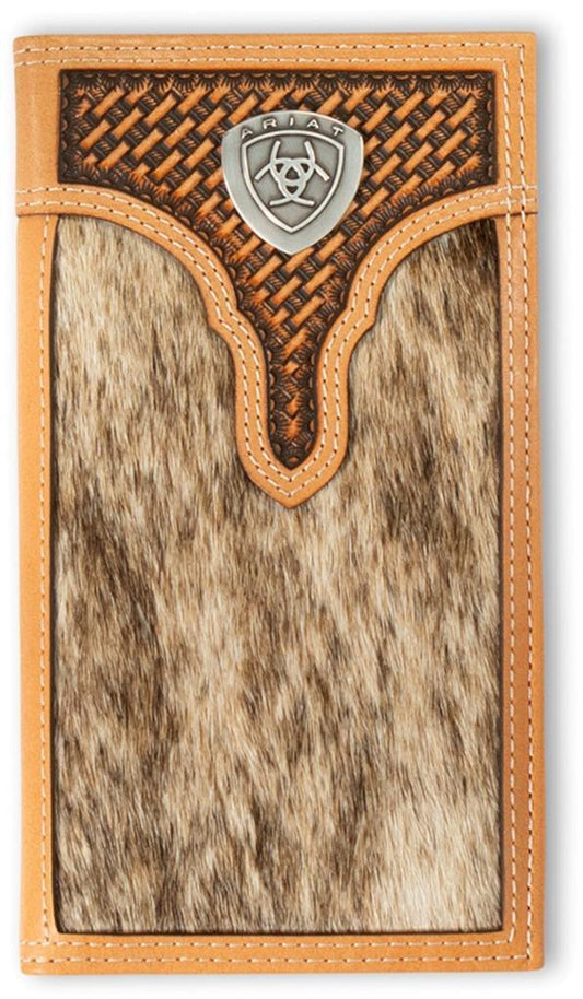 Ariat Western Mens Rodeo Wallet Leather Calf Hair Basket Weave Concho A3561648