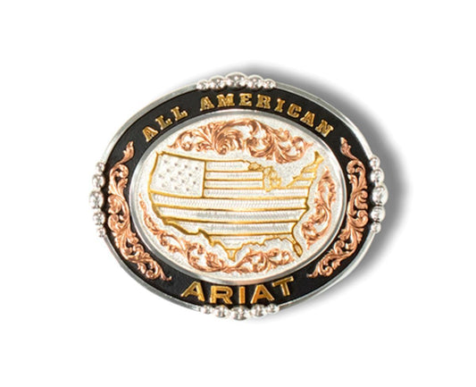 Ariat Western Mens Belt Buckle Oval All American USA Silver A37059