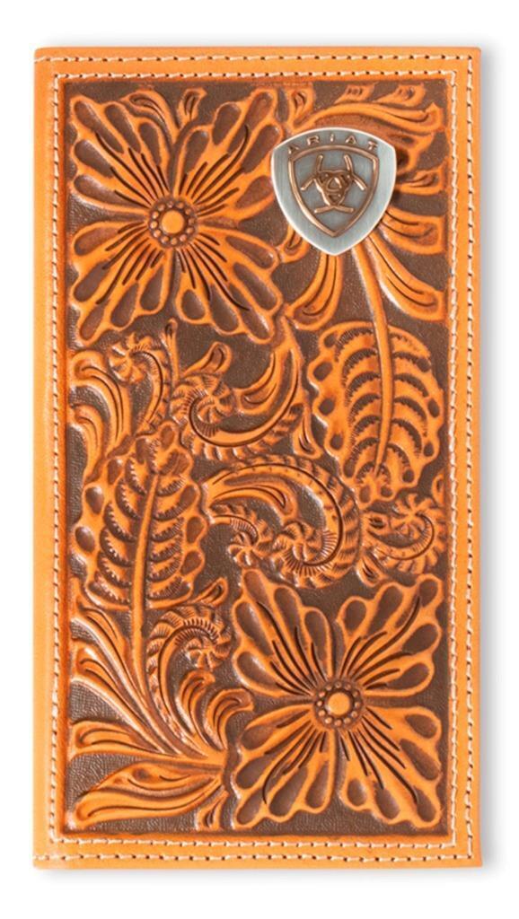 Ariat Western Mens Wallet Rodeo Leather Logo Embossed Floral A3559748