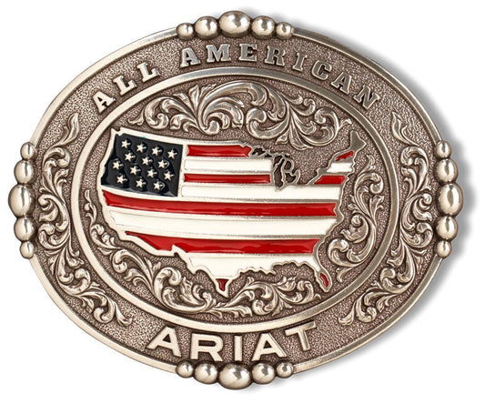 Ariat Western Mens Belt Buckle Oval All American Logo Silver A37052