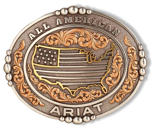 Ariat Western Mens Belt Buckle All American Oval Logo Silver A37051