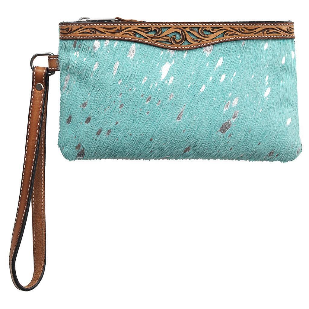 Angel Ranch Western Womens Wallet Metallic Acid Wash Wristlet Turq D330002433