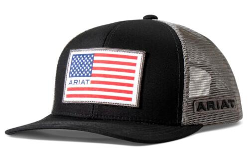 ARIAT WESTERN MENS CAP BASEBALL HAT MESH BACK LOGO FLAG PATCH BLACK A300081101